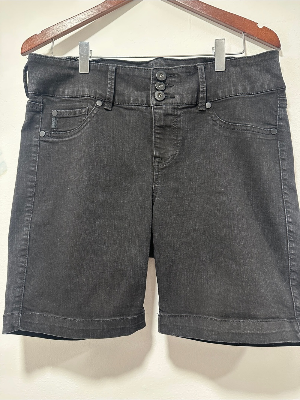 torrid Black Denim Bermuda Shorts with Triple Button Waist 208